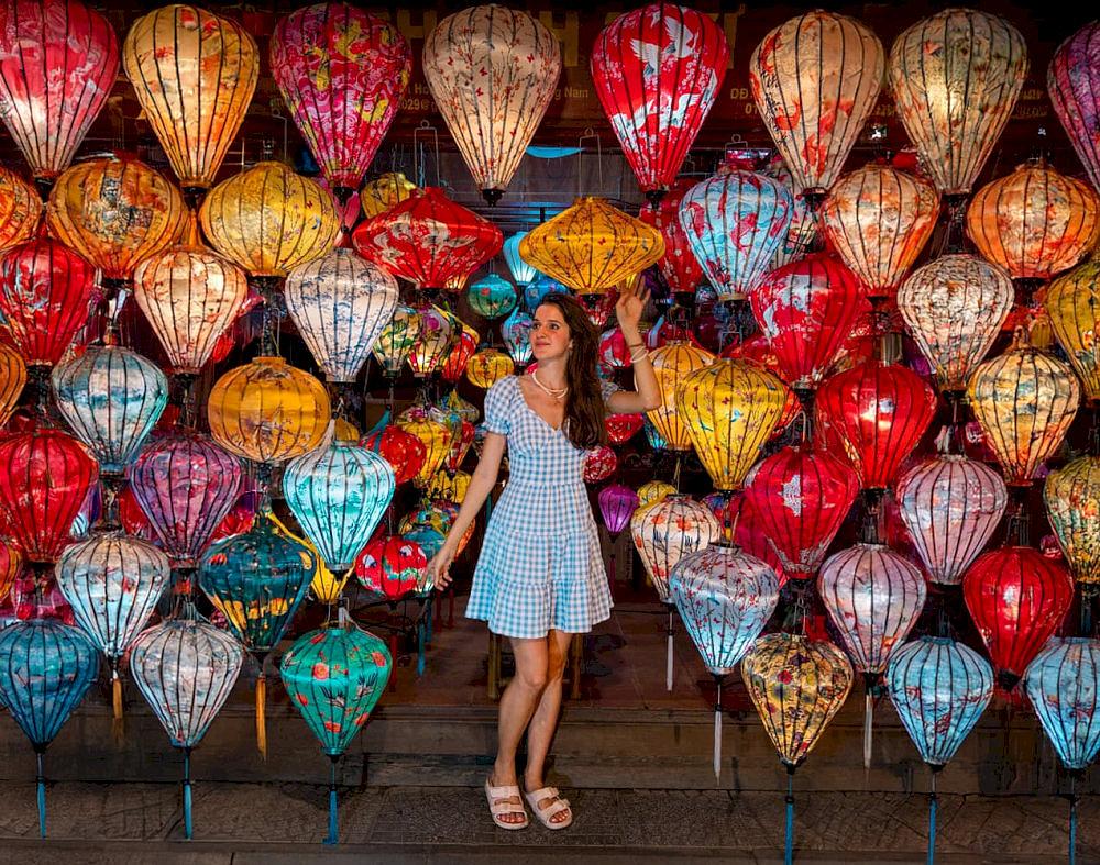 A beautiful shot with lanterns lighting up the background